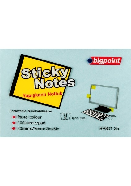 Yapışkanlı Not Kağıdı 75x50mm Mavi 12'li Paket