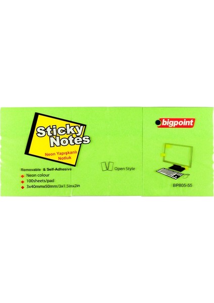 Yapışkanlı Not Kağıdı 3'lü 40x50mm Neon Yeşil 4'lü Paket