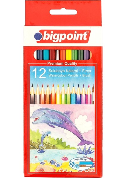Aquarelle Boya Kalemi 12 Renk Fırçalı 12'li Kutu