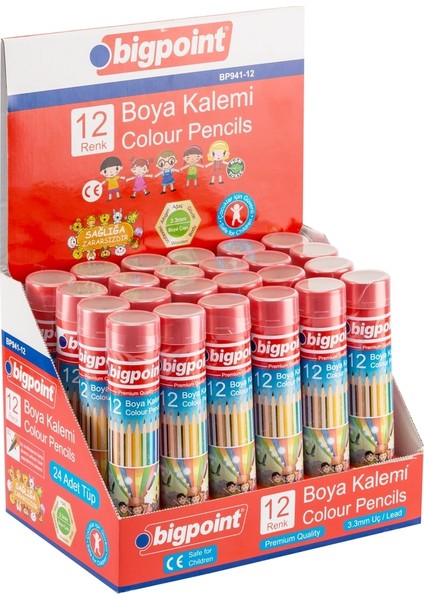 Metal Tüpde Kuru Boya Kalemi 12 Renk 24'lü Kutu