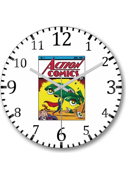 Action Comics Duvar Saati Bombeli Gercek Cam