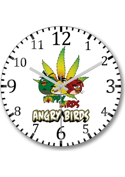 Angry Birds Happy Birds Duvar Saati Bombeli Gercek Cam