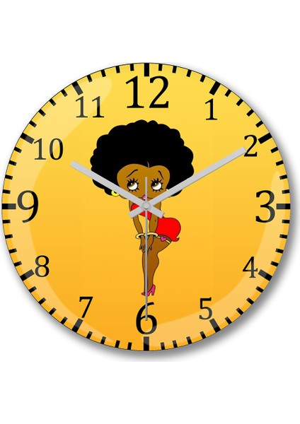 Betty Boop Negra Duvar Saati Bombeli Gercek Cam