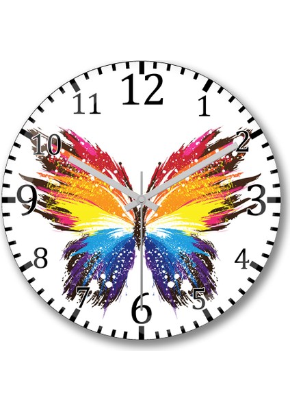 Butterfly Renkli Soyut Kelebek Duvar Saati Bombeli Gercek Cam