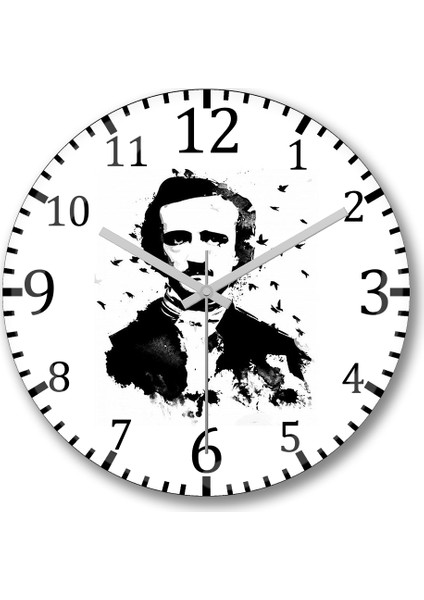 Edgar Allan Poe Duvar Saati Bombeli Gercek Cam