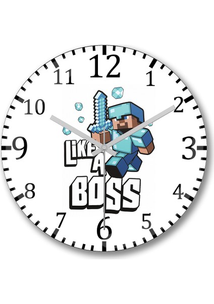 Minecraft Like a Boss Duvar Saati Bombeli Gercek Cam