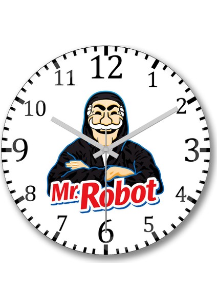 Mr Robot Duvar Saati Bombeli Gercek Cam