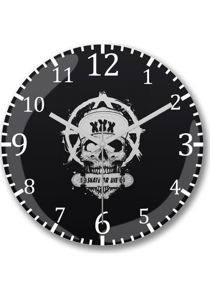 Skateboard Duvar Saati Bombeli Gercek Cam