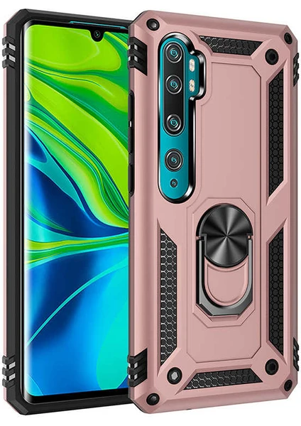 Tekno Grup Xiaomi Mi Note 10 Kılıf Çift Katmanlı Yüzüklü Manyetik Vega Kapak Rose