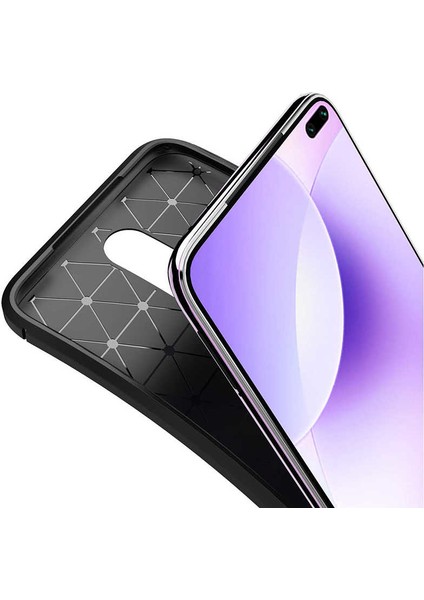 Xiaomi Redmi K30 Kılıf Karbon Desenli Lux Negro Silikon Kahverengi + Tam Kaplayan 6D Nano Ekran Koruyucu