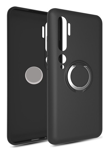 Xiaomi Mi Note 10 Kılıf Yüzüklü Standlı Soft Plex Kapak Siyah