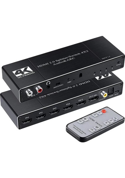 4K422A HDMI 2.0 4K Ultra Hd Hdr Hdcp Arc Extractor Ses Ayrıştırıcılı Combo Switch Splitter