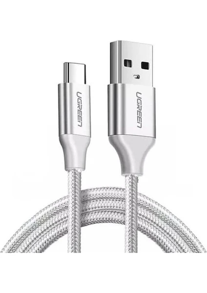 UGREEN USB-C to USB-A 3A QC Örgülü Hızlı Şarj Kablosu, 1 Metre, Gümüş Beyazı - 60131