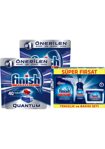 Quantum 40 Yıkama Bulaşık Makinası Deterjanı x 2 Adet +Finish Temizlik Bakım Seti