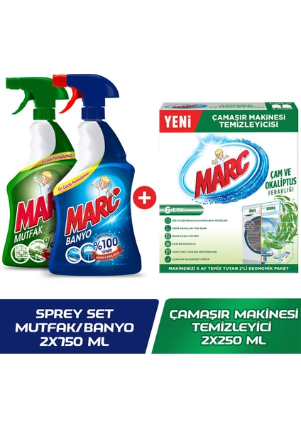 Banyo&Mutfak Sprey Set + Marc Çamaşır Makinesi Temizleyici Çam&Okaliptus