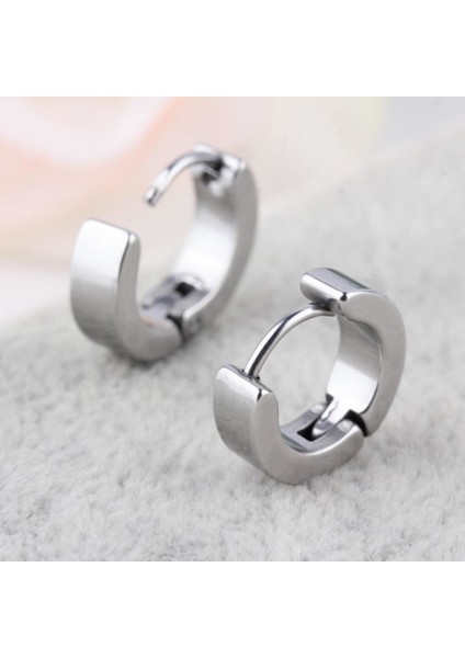 Ince Düz Halka Unisex Erkek Çelik Küpe Çifti 3 mm 2 Renk Mse8