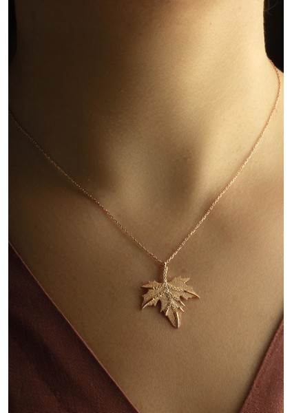 Çınar Ağacı Yaprağı Kolye - Rose