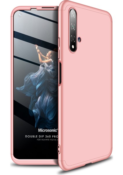 Huawei Nova 5T Kılıf Double Dip 360 Protective Rose Gold