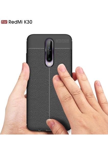 Xiaomi Redmi K30 Kılıf Deri Dokulu Silikon Siyah