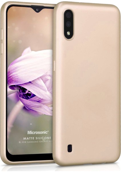 Mat Silikon Samsung Galaxy A01 Kılıf Gold