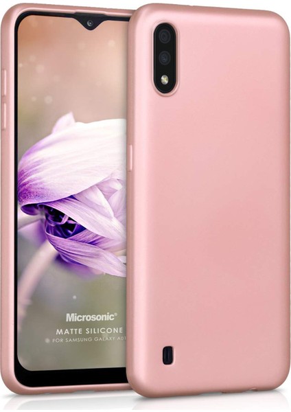 Mat Silikon Samsung Galaxy A01 Kılıf Rose Gold