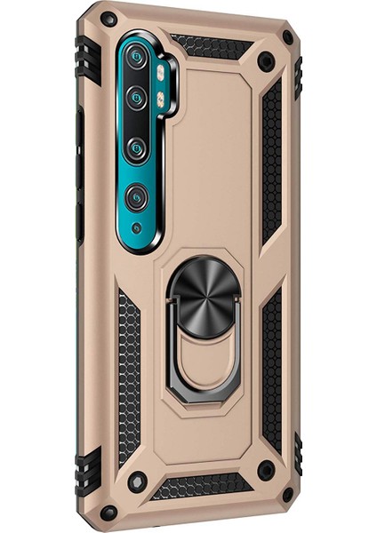 Xiaomi Mi Note 10 Pro Kılıf Military Ring Holder Gold