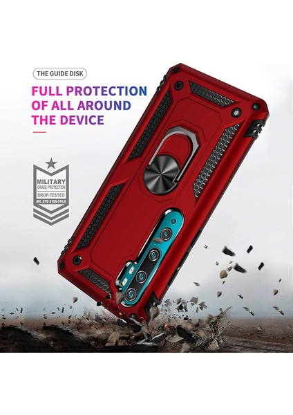 Xiaomi Mi Note 10 Pro Kılıf Military Ring Holder Gold