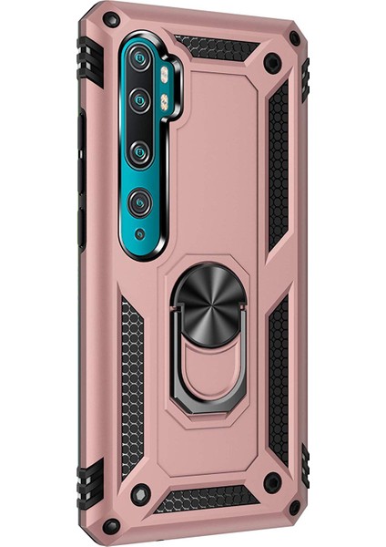 Xiaomi Mi Note 10 Pro Kılıf Military Ring Holder Rose Gold
