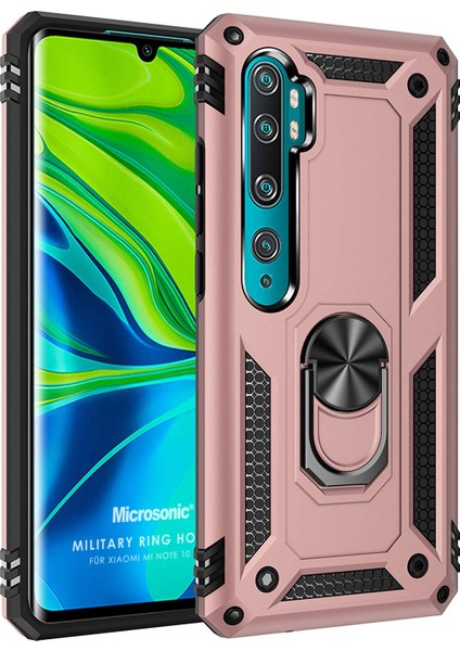Xiaomi Mi Note 10 Pro Kılıf Military Ring Holder Rose Gold