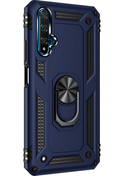 Huawei Nova 5T Kılıf Military Ring Holder Lacivert