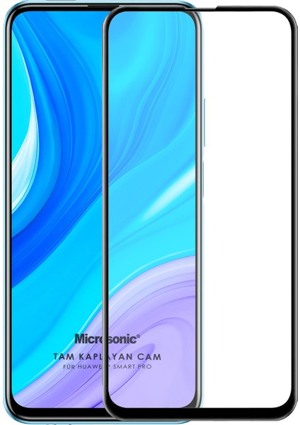 Huawei P Smart Pro Tam Kaplayan Temperli Cam Ekran Koruyucu Siyah