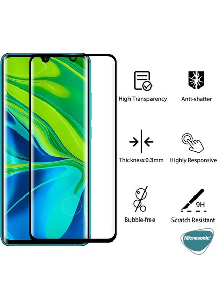 Xiaomi Mi Note 10 Pro Tam Kaplayan Temperli Cam Ekran Koruyucu Siyah