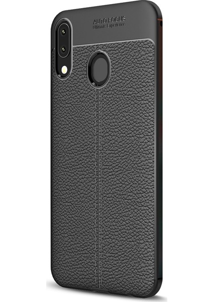 Samsung Galaxy M10s Kılıf Deri Dokulu Silikon Siyah