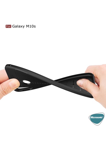 Samsung Galaxy M10s Kılıf Deri Dokulu Silikon Siyah modelleri