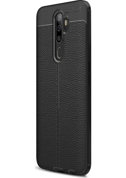Oppo A9 2020 Kılıf Deri Dokulu Silikon Siyah