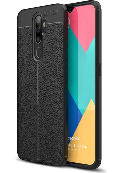 Oppo A9 2020 Kılıf Deri Dokulu Silikon Siyah