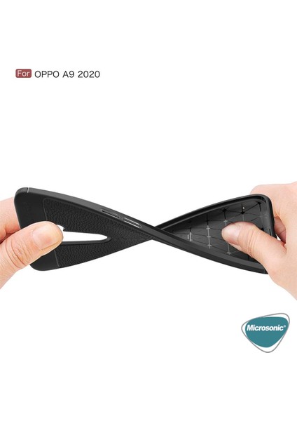 Oppo A9 2020 Kılıf Deri Dokulu Silikon Siyah