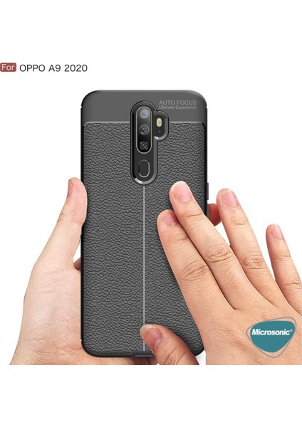 Oppo A9 2020 Kılıf Deri Dokulu Silikon Siyah