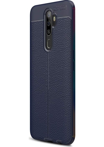 Oppo A9 2020 Kılıf Deri Dokulu Silikon Lacivert