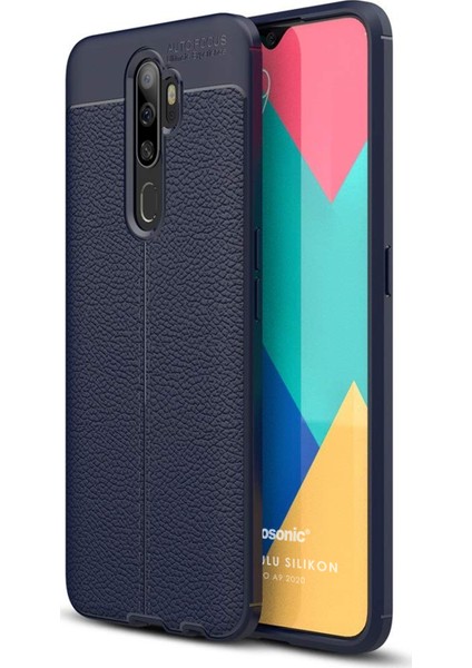 Oppo A9 2020 Kılıf Deri Dokulu Silikon Lacivert