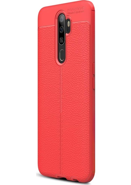 Oppo A9 2020 Kılıf Deri Dokulu Silikon Kırmızı