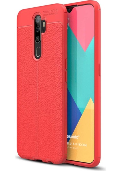 Oppo A9 2020 Kılıf Deri Dokulu Silikon Kırmızı