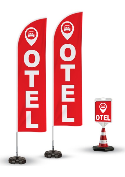 Otel Temalı 2 Adet Yelken Bayrak - 1 Adet Reklam Duba Paketi