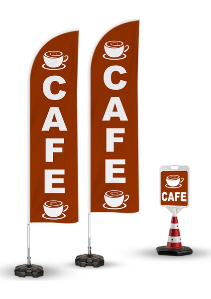 Cafe Temalı 2 Adet Yelken Bayrak - 1 Adet Reklam Duba Paketi