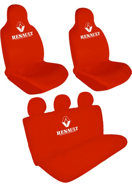 Renault Logolu Ön-Arka Penye Oto Servis Kılıfı Kırmızı