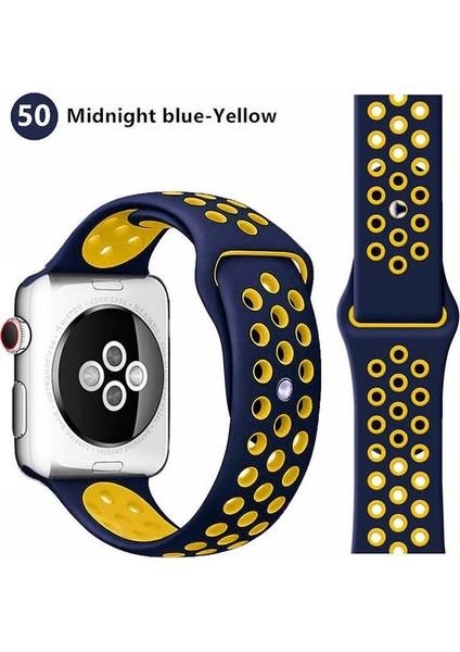 Apple Watch Uyumlu Premium 2/3/4/5 38-40 mm Spor Delikli Silikon Kordon Gece Mavisi