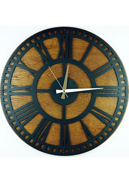 KAYRA TASARIM AHŞAP DUVAR SAATİ MASİF ROMA BLACK 50cm