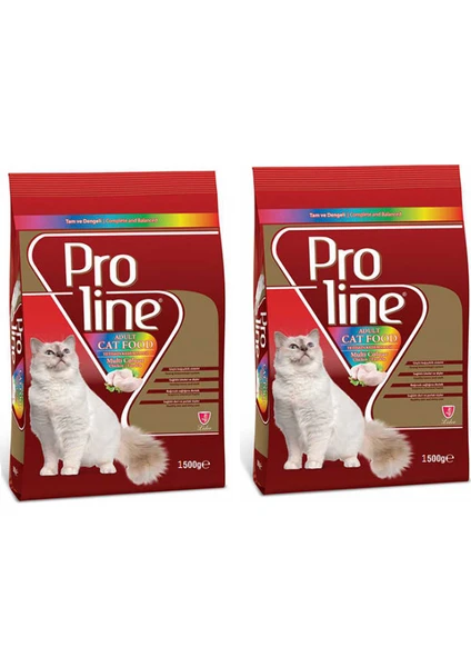 Pro Line Optimum Renkli Taneli Tavuklu Yetişkin Kedi Maması 1.5 kg x 2 Adet