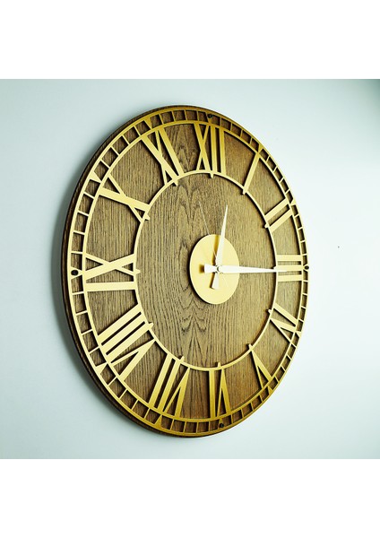 KAYRA TASARIM AHŞAP DUVAR SAATİ MASİF KANVAS ROMA GOLD 50cm