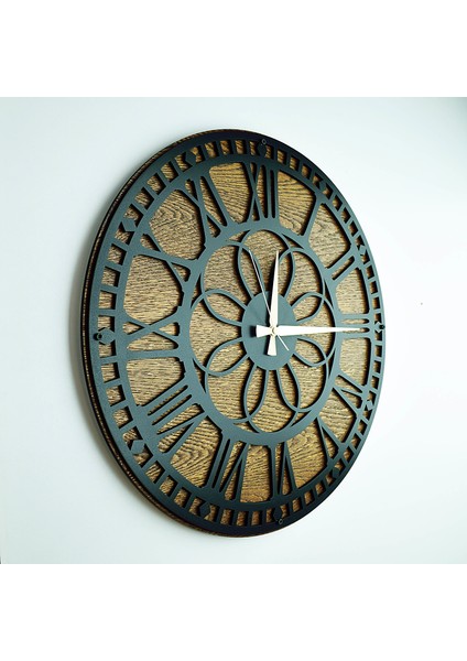 KAYRA TASARIM AHŞAP DUVAR SAATİ MASİF PAPATYA BLACK 50cm